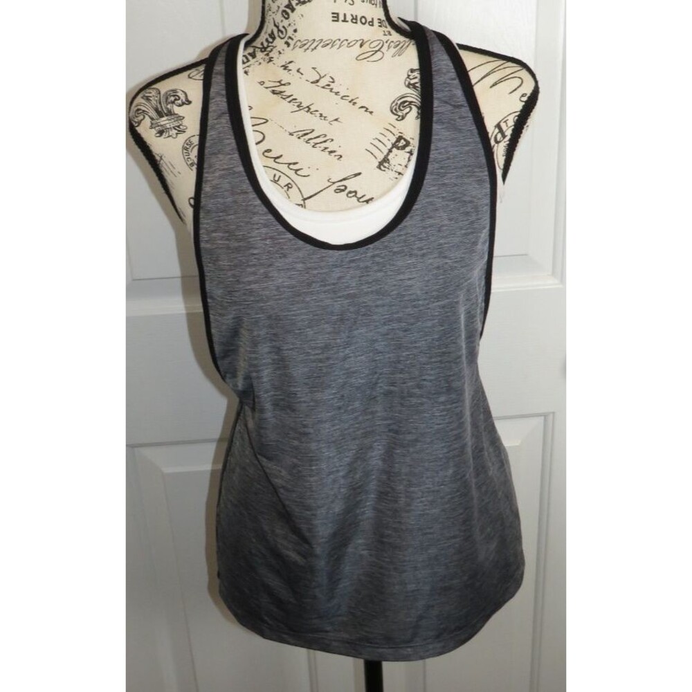 NIKE Dri-Fit Training 2-in-1 Fitness Tank Top Heather Gray/Black/White Sz Small